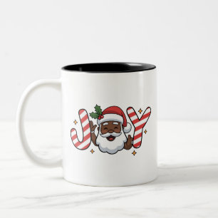 Black Santa Christmas African Joy Holiday Xmas Two-Tone Coffee Mug