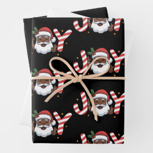 Black Santa Christmas African Joy Holiday Xmas Wrapping Paper Sheets