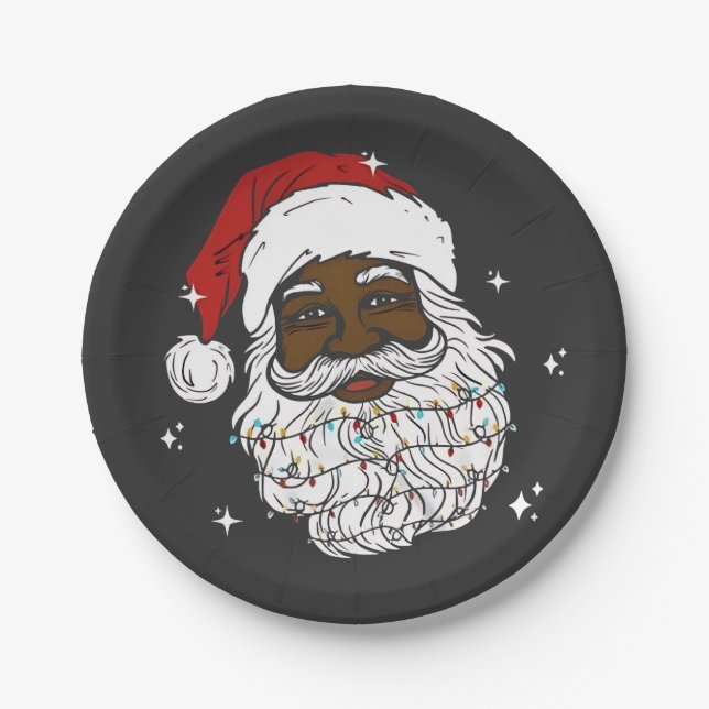 Black Santa Christmas Black History Xmas  Paper Plates (Front)