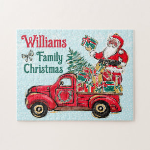 Black Santa Christmas Red Truck Family Puzzle