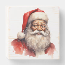 Black Santa Christmas Wood Box Sign