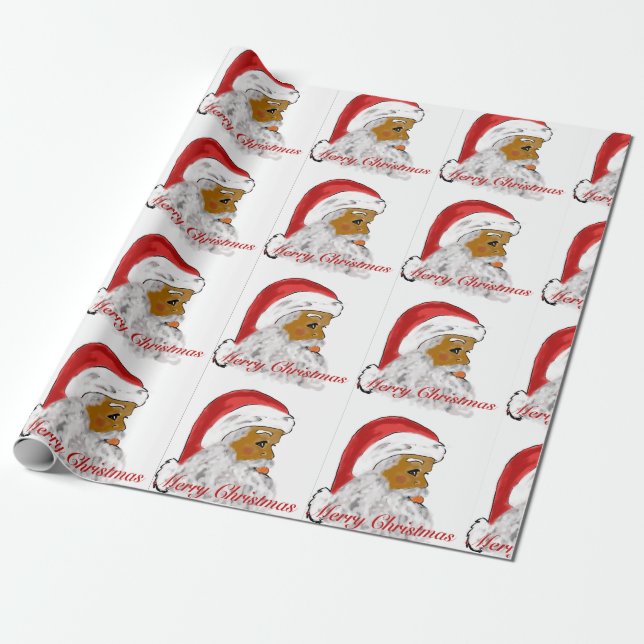 Black Santa Christmas Wrapping Paper (Unrolled)