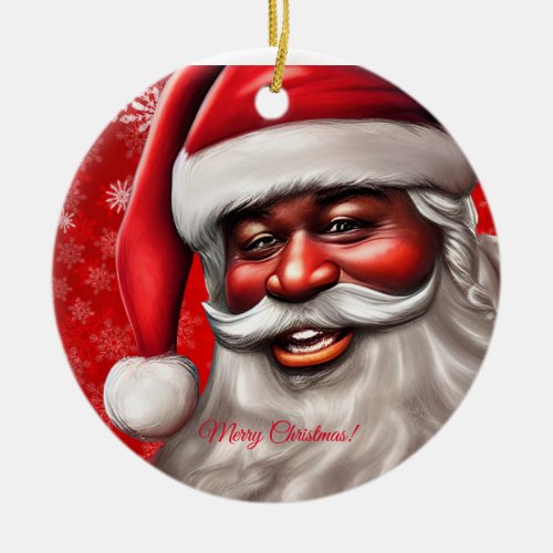 Black Santa Claus African AmericanChristmas Man Ceramic Ornament