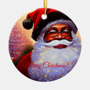 Black Santa Claus,African-AMerican,Christmas,Man Ceramic Ornament