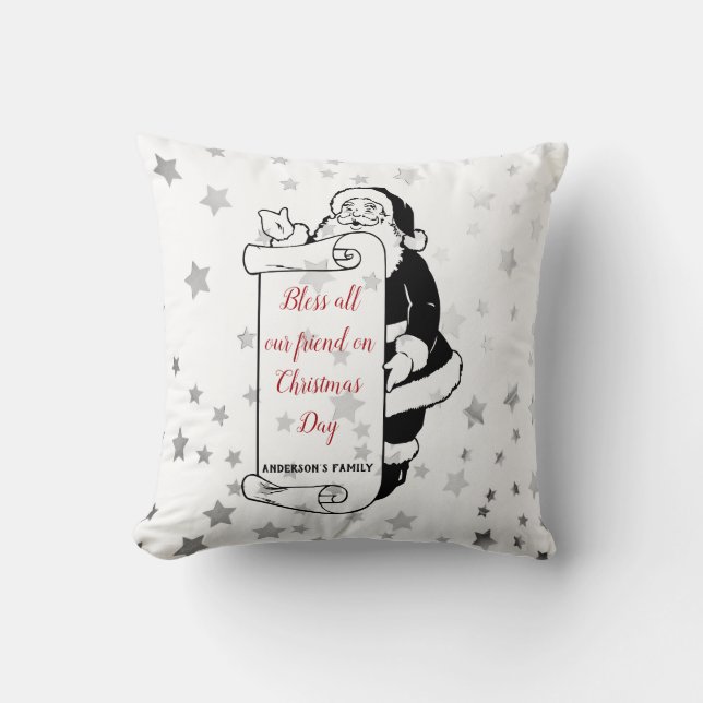 Black Santa Claus And Stars Throw Pillow (Front)