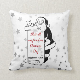 Black Santa Claus And Stars Throw Pillow