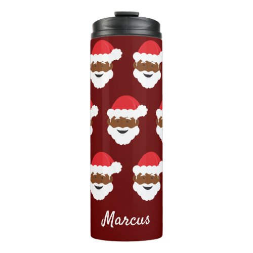 Black Santa Claus Brown Skin Burgundy Christmas Thermal Tumbler