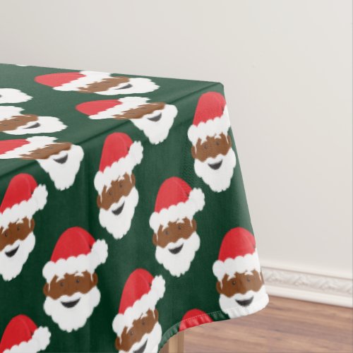 Black Santa Claus Brown Skin Green Christmas Tablecloth