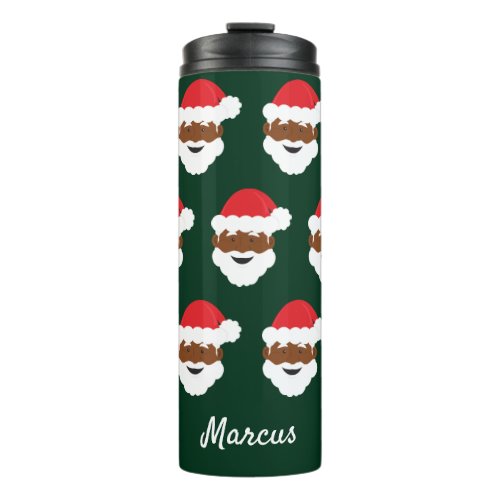 Black Santa Claus Brown Skin Green Christmas Thermal Tumbler