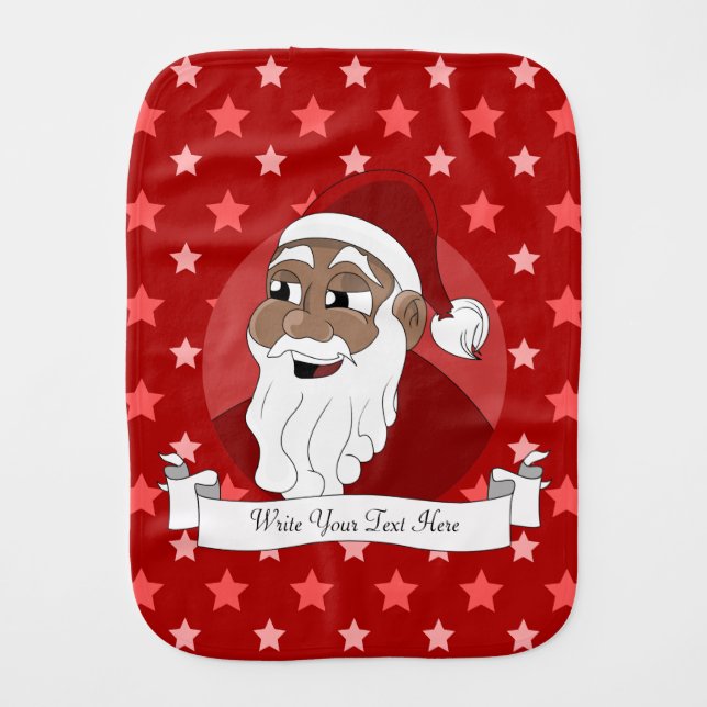 Black Santa Claus Cartoon Baby Burp Cloth (Front)