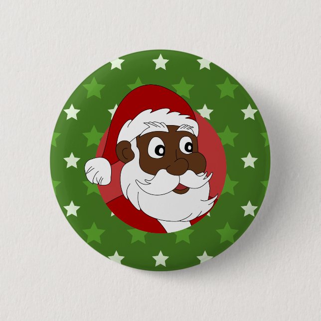 Black Santa Claus Cartoon Button (Front)