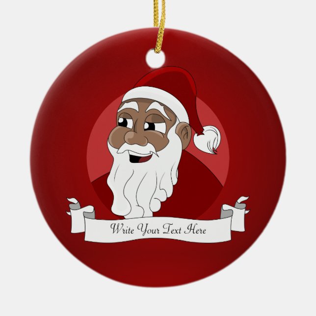 Black Santa Claus Cartoon Ceramic Ornament (Front)