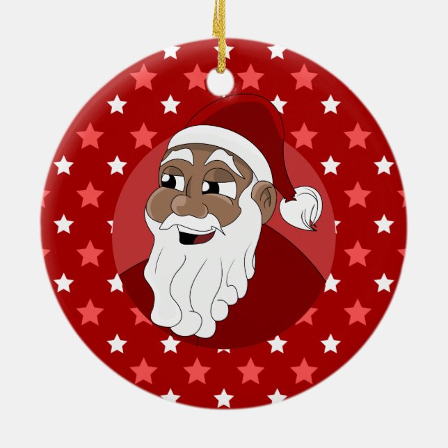 Black Santa Claus Cartoon Ceramic Ornament (Back)