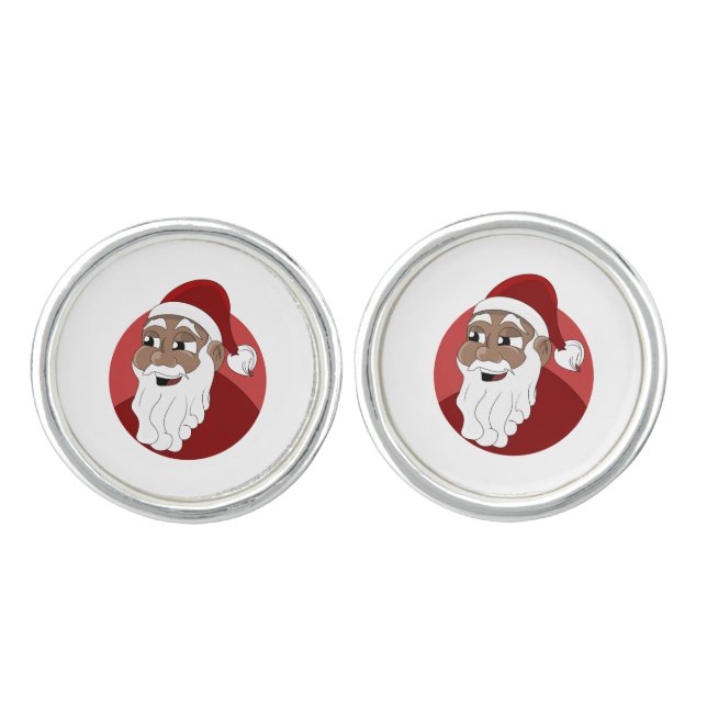 Black Santa Claus Cartoon Cufflinks (Front)