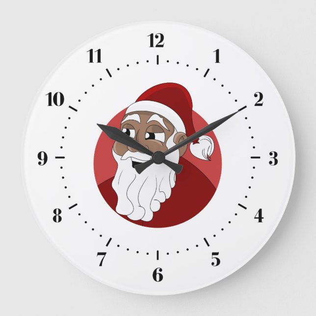 Black Santa Claus Cartoon Large Clock (Front)