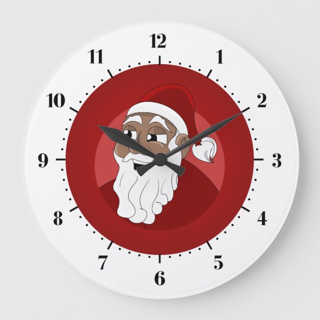 Black Santa Claus Cartoon Large Clock (Front)