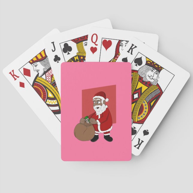 Black Santa Claus Cartoon Poker Cards (Back)