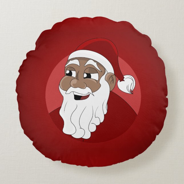 Black Santa Claus Cartoon Round Pillow (Front)