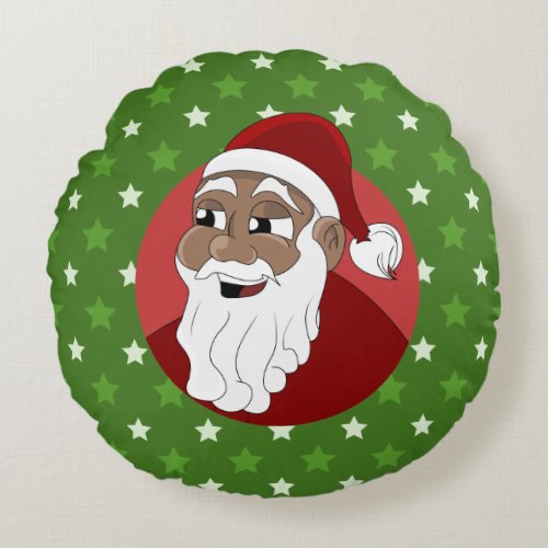 Black Santa Claus Cartoon Round Pillow