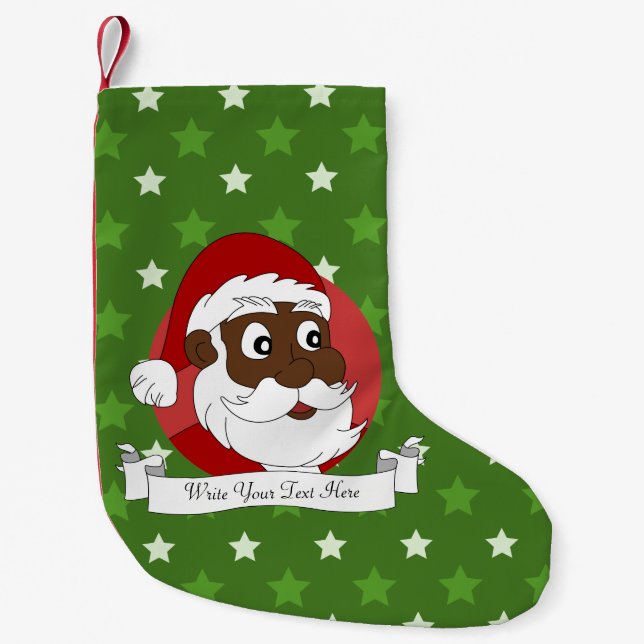 Black Santa Claus Cartoon Small Christmas Stocking (Front)