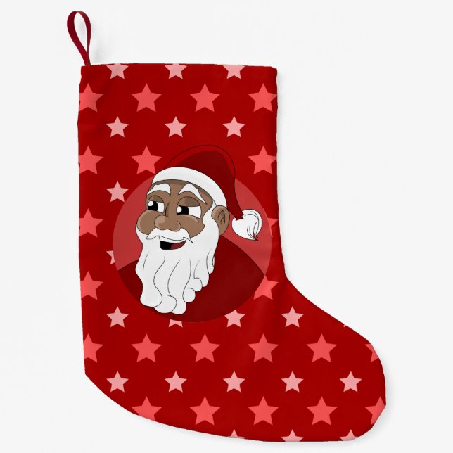 Black Santa Claus Cartoon Small Christmas Stocking (Front)