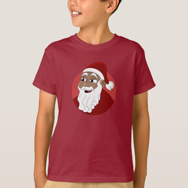 Black Santa Claus Cartoon T-Shirt (Front)