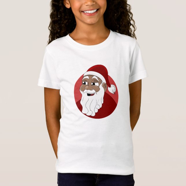 Black Santa Claus Cartoon T-Shirt (Front)