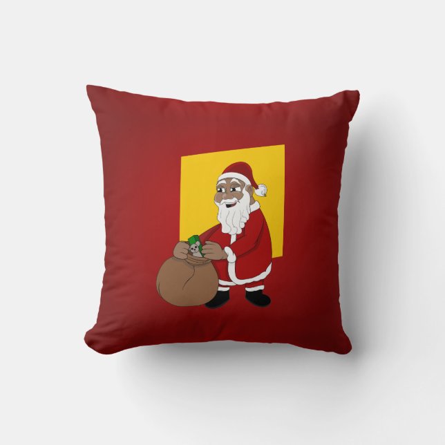 Black Santa Claus Cartoon Throw Pillow (Front)