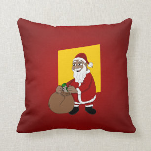 Black Santa Claus Cartoon Throw Pillow