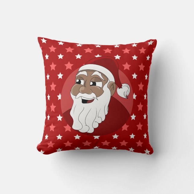 Black Santa Claus Cartoon Throw Pillow (Front)