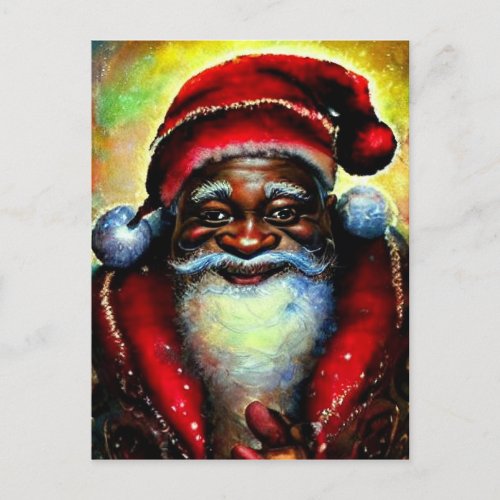 Black Santa Claus Christmas Blank  Postcard