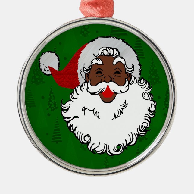 black santa claus christmas metal ornament (Front)