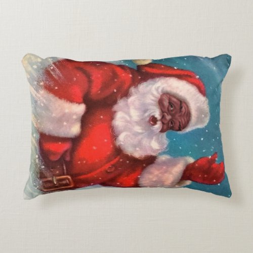 BLACK SANTA CLAUS Christmas pillow Vintage style