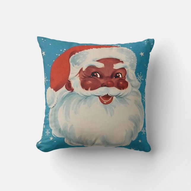 BLACK SANTA CLAUS Christmas pillow Vintage style (Front)
