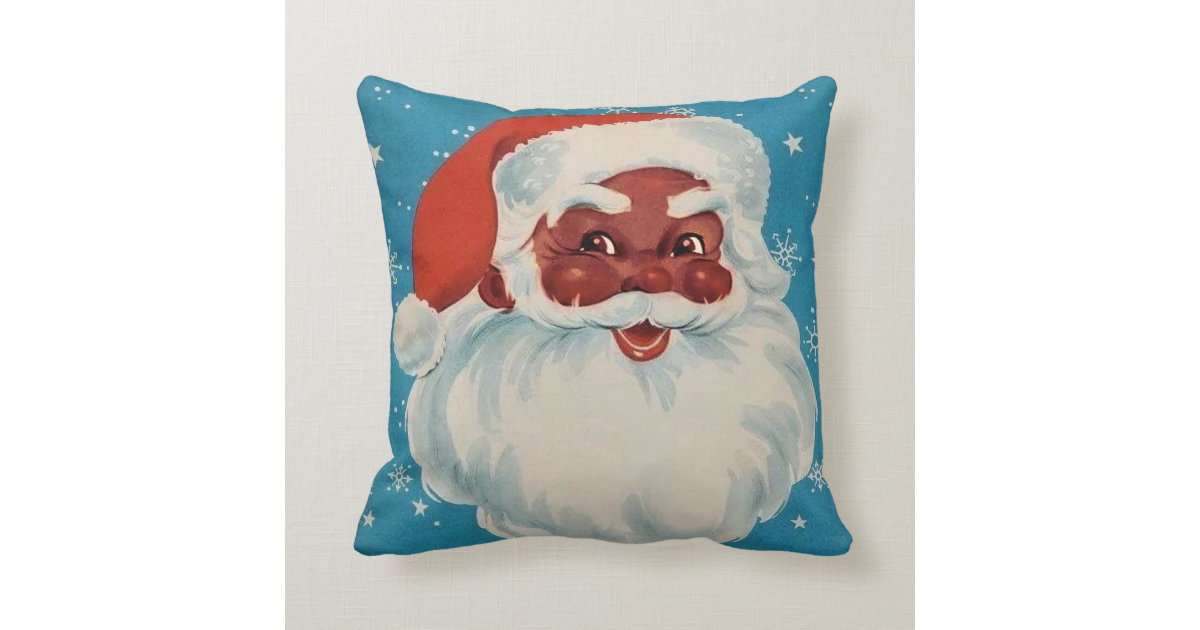 BLACK SANTA CLAUS Christmas pillow Vintage style