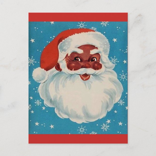 BLACK SANTA CLAUS Christmas postcard Vintage style (Front)