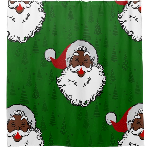 black santa claus christmas shower curtain (Front)