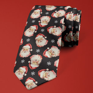 Black Santa Claus Christmas Snowflake Holiday Neck Tie