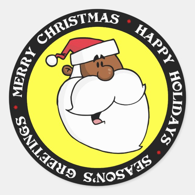 Black Santa Claus Classic Round Sticker (Front)