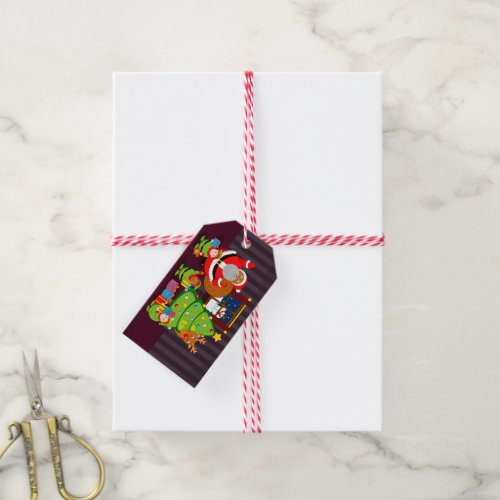 Black Santa Claus delivering Christmas gifts Gift Tags