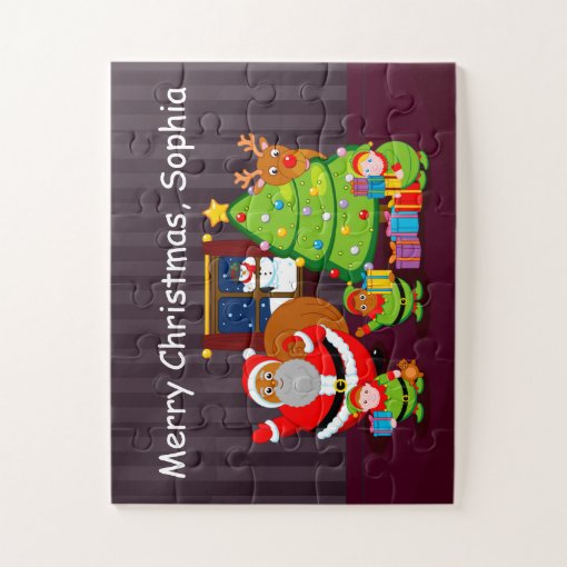 Black Santa Claus delivering Christmas gifts, Jigsaw Puzzle | Zazzle