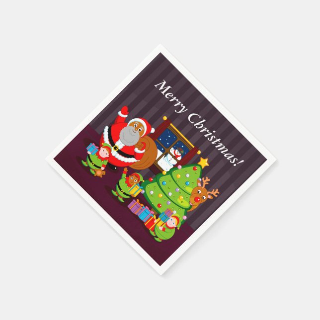 Black Santa Claus delivering Christmas gifts, Paper Napkins (Corner)