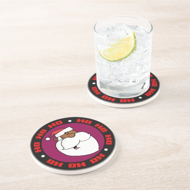 Black Santa Claus Drink Coaster (Side)