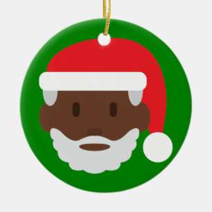 black santa claus emoji ceramic ornament