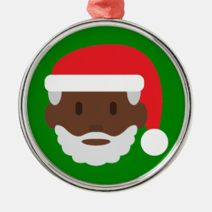 black santa claus emoji metal ornament