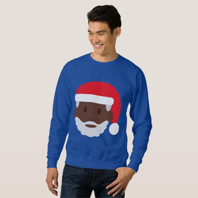 black santa claus emoji xmas mens sweatshirt (Front Full)