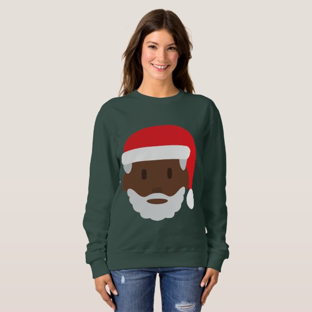 black santa claus emoji xmas womens sweatshirt (Front Full)