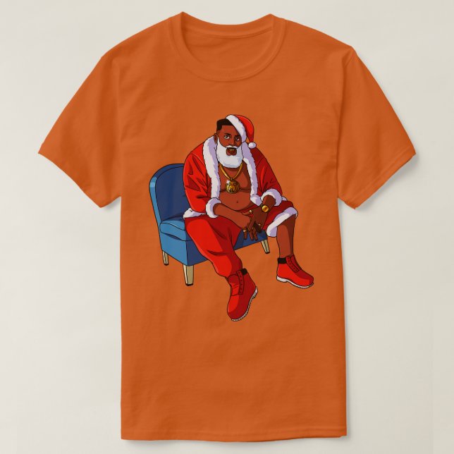 Black Santa Claus Gangster Christmas 6 T-Shirt (Design Front)