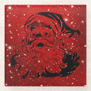 Black Santa Claus Glass Coaster