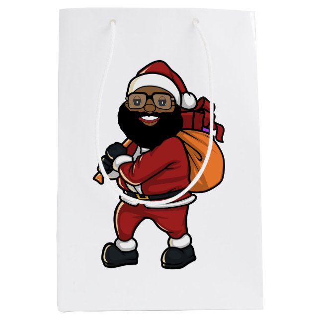 Black Santa Claus Holiday Gift Bag (Front)